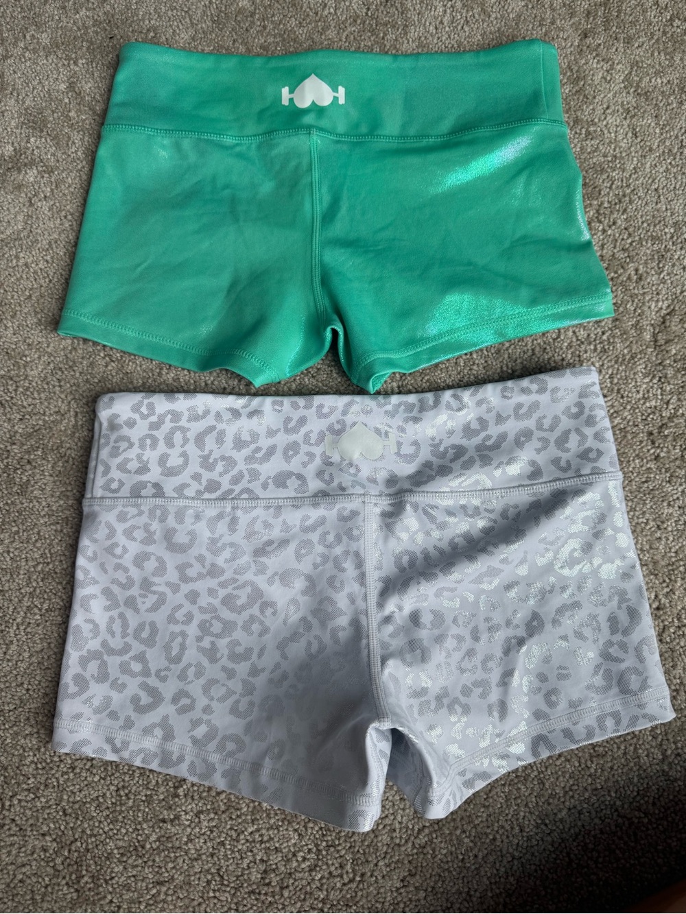 Women's Athletic Shorts - Green & Light Gray/white Leopard Print Wodbottom
